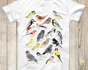 British Garden Birds T Shirt European Encyclopaedia Super Cool Nature List Indie Aesthetic Twitchers Top Poster Gift Tee 3091