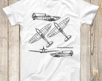 Spitfire Fighter Aircraft Technical Drawing Top Tee Best Cute Gift Mens Women Unisex T Shirt 3033