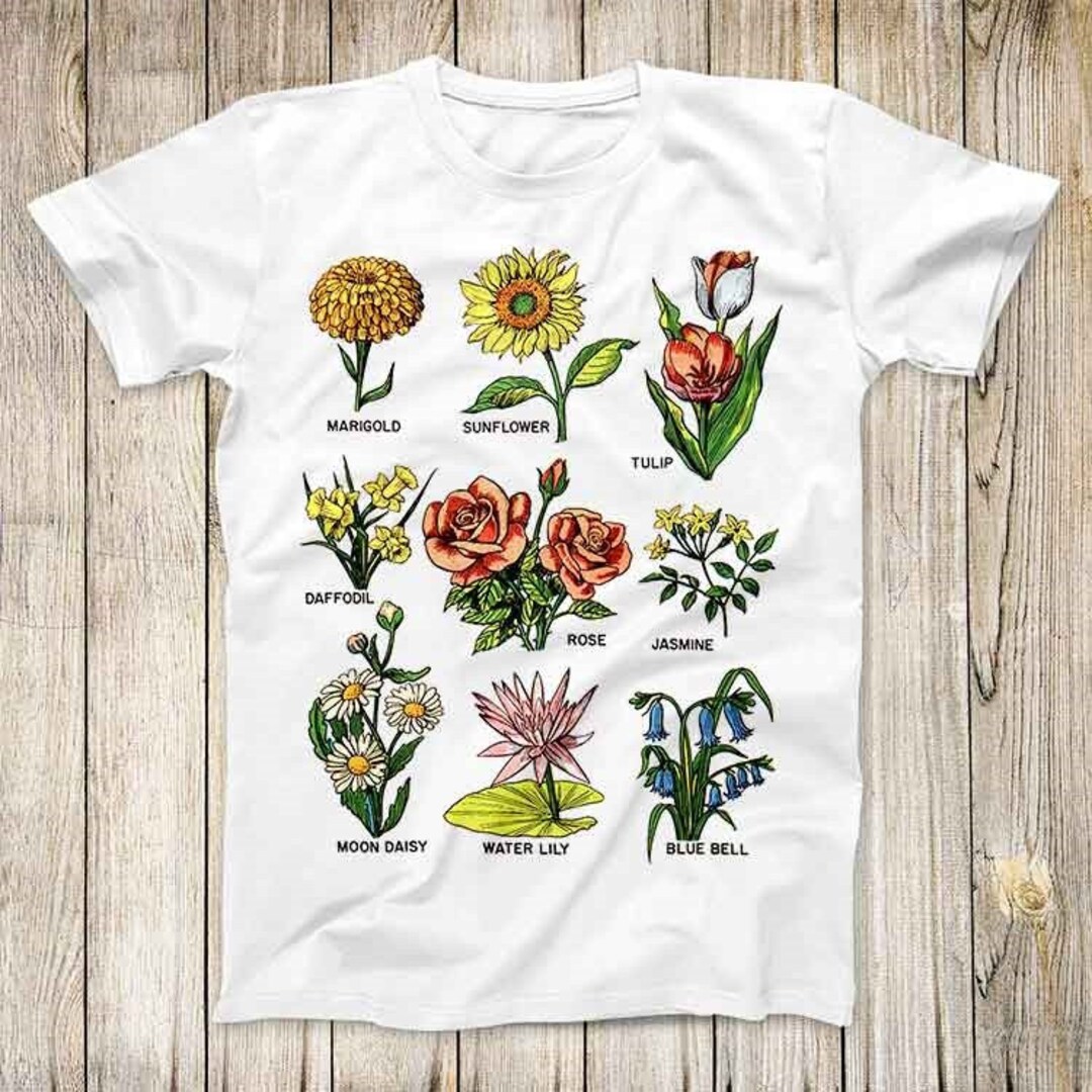 British Wild Flowers Rose Daffodil Sunflower Marigold Jasmine Top