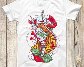 Amanita Geisha Japanese Magic Mushroom Tee Sexy Girl Flowers Artwork Top Fashion Design T Shirt Best Unisex Gift 2881