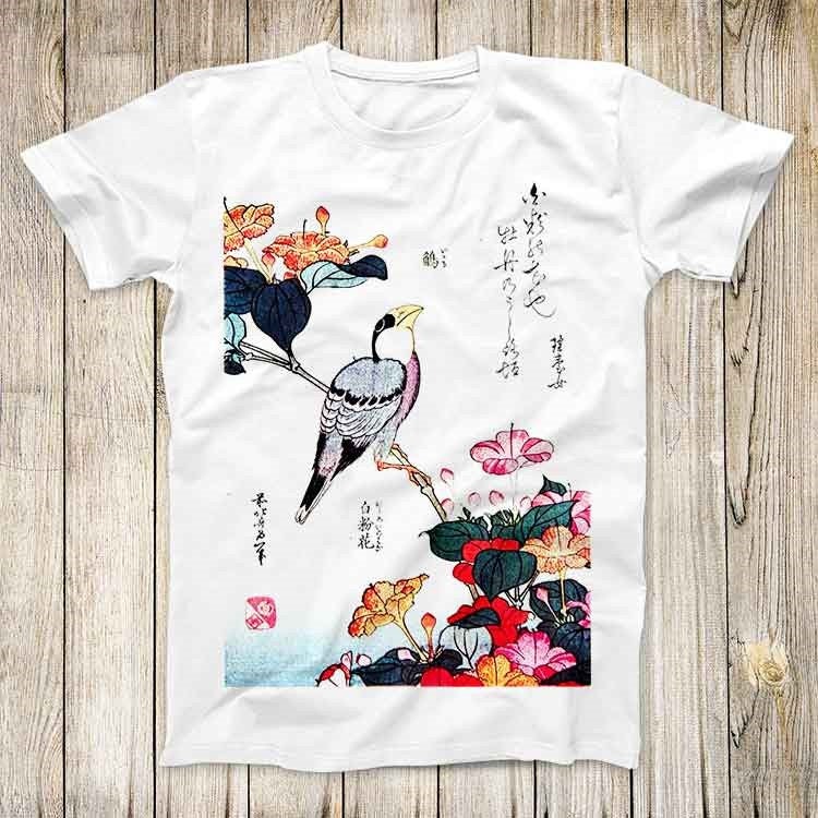 Katsushika Hokusai Tee Birds Flowers Painting Super Cool