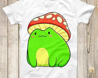Cottagecore Star Frog With Starstool Mushroom Hat Top Tee Best Cute Gift Men Women Unisex Retro Style T Shirt 3144