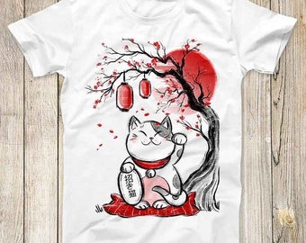 Maneki Neko Tree Drawing Art Top Tee Best Cute Gift Mens Women Unisex T Shirt 3067