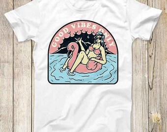 Good Vibes Only Island Tee Vintage Flamingo Top Retro Super Cool Holiday Summer Best Gift T Shirt 2662