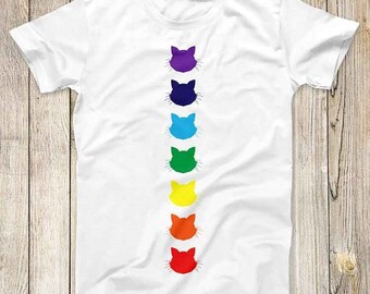 Cute Cat Face 7 Chakras Top Tee Best Cute Gift Men Women Unisex Retro Style T Shirt 3146