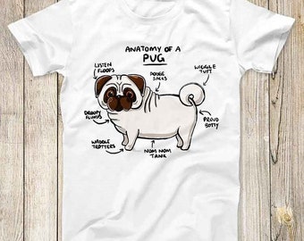 Anatomia de um cão pug amante de animais de estimação camiseta melhor presente fofo masculino feminino unissex camiseta 3027