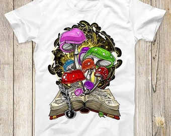 Fantasy Magic Mushrooms Book 7 Chakra Zen Om Yoga Top Tee Best Cute Gift Mens Women Unisex T Shirt 3039
