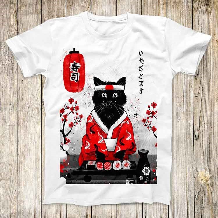 Japonês sushi gato gatinho edição limitada anime manga topo t melhor presente bonito das mulheres dos homens unisex estilo retro t camisa 3157