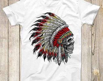 American Indian Skull Hipster Hippie Cool Punk Top Tee Best Cute Gift Mens Women Unisex T Shirt 3026