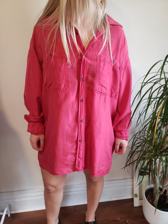 vintage 90s red silk button-up - image 4