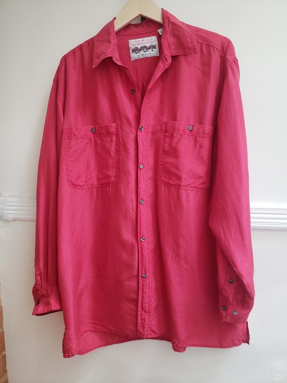 vintage 90s red silk button-up - image 1