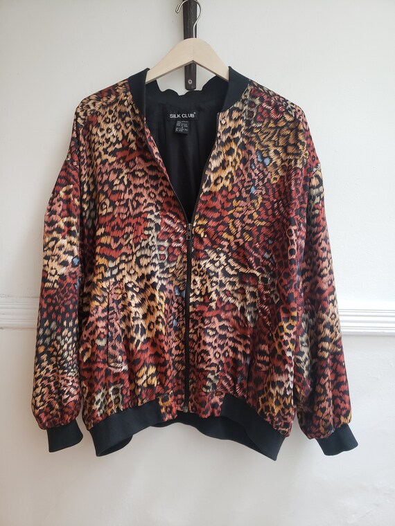 vintage silk animal print bomber jacket