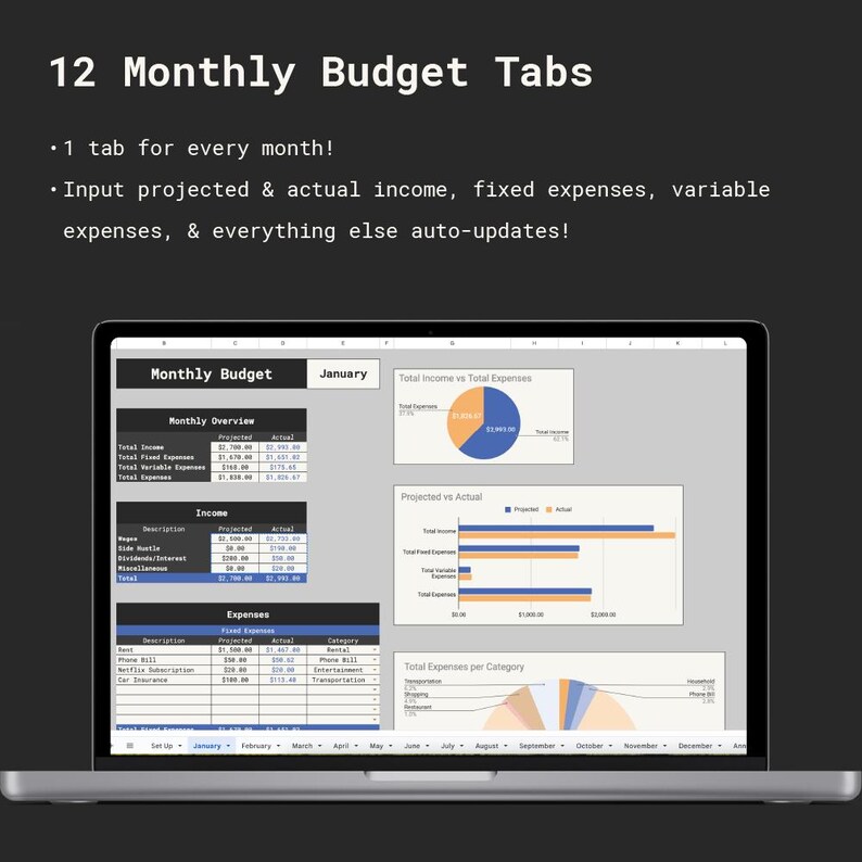 Modern Minimal Annual Budget - Google Sheet - Digital File - Etsy