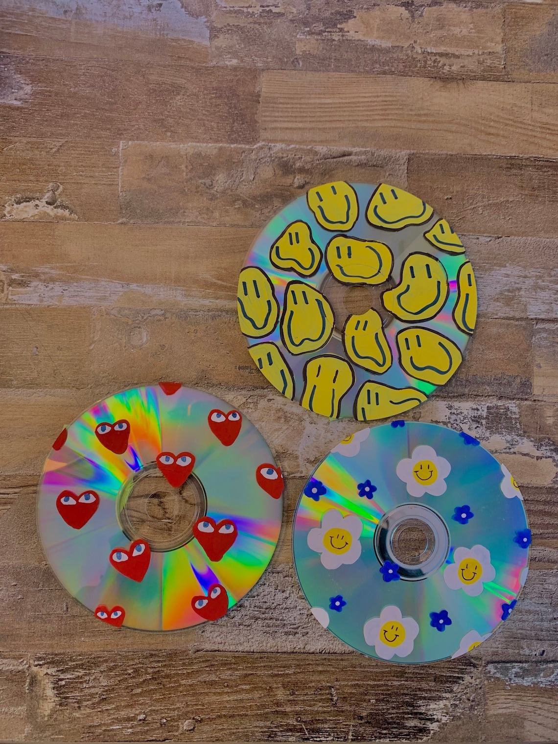 Painted CDs Flowers Melting Smiley Faces Hearts | Etsy
