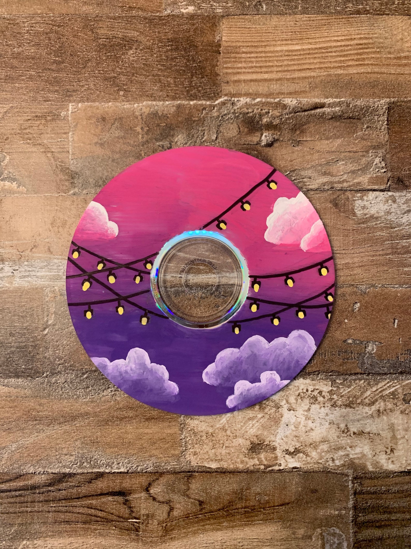 Bemalte CD Rosa Himmel und String Lights | Etsy