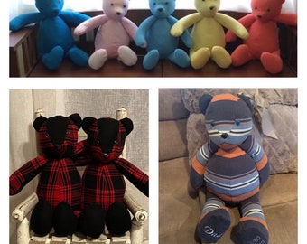 Memory Bears; memorial gift; loss of loved one; made from loved ones clothing; Remembrance Gift; Bereavement gift; handmade bear; keepsake