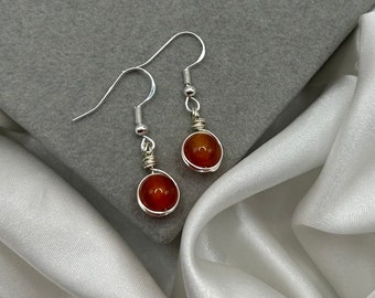 Carnelian Healing Crystal Earrings Silver Dangle Drop Earring Birthstone July Charm Earrings Dainty Small Minimalist Handmade Jewelry