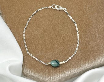 Dainty Emerald Bracelet: Handmade Silver Birthstone Jewelry