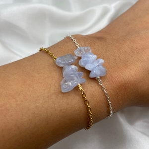 Healing Kristall Armband Blaue Spitze Achat Gold Silber Fußkette Echter Kristall Minimalist Edelstein, für ihren Naturstein Handgemachter Schmuck