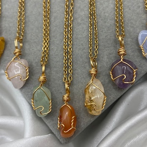 Dainty Healing Crystal Necklaces Gold Boho Amethyst Rose Quartz Green Aventurine Blue Lace Agate Citrine Natural Stone Wire Wrap Pendant zdjęcie 4