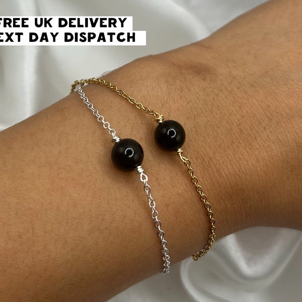 Dainty Black Obsidian Healing Crystal Bracelet Silver Gold Boho Natural Gemstone Gift for Her Friendship Bracelet Wire Wrap Hippie Handmade