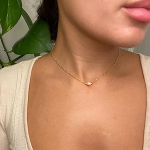 Dainty Single Freshwater Pearl Stainless Steel Gold Plated Pearl Necklace Choker Chain Jewellery 14” 16” 18”