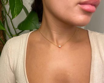 Dainty Freshwater Pearl Gold Plated Necklace: Stainless Steel Choker