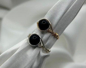 Silver Gold Obsidian Crystal Rings Healing Crystal Rings Dainty Gemstone Wire Wrapped Ring Unique Natural Stone Handmade Jewellery