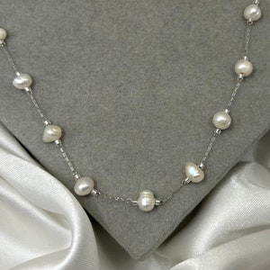 Silver Pearl Nekclace Stainless Steel Silver Plated Freshwater Pearl Choker Chain Beads Jewellery 14 16 18 image 7