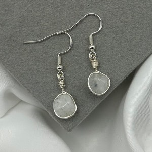 Rainbow Moonstone Crystal Earrings Silver Dangle Drop Earring June Birthstone Dainty Minimalist Gift for Her Handmade Jewellery Statement