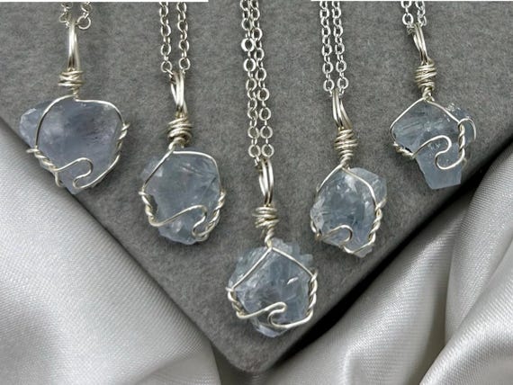 Raw Celestite Healing Crystal Necklace Wire Wrapped Necklace