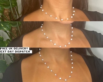 Silver Pearl Nekclace Stainless Steel Silver Plated Freshwater Pearl Choker Chain Beads Jewellery 14” 16” 18”