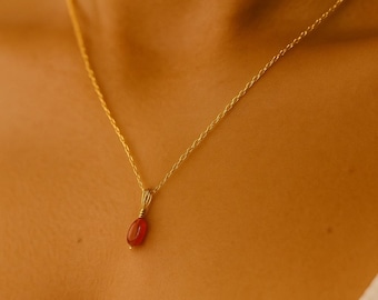 Dainty Carnelian Necklace: Gold Wire Wrapped Healing Crystal Pendant