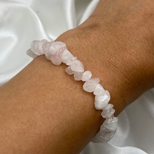 Gemstone Chip Bracelet, Stretchy Crystal Beads, Rose Quartz, Hippie, Boho, Healing Crystal Jewelry