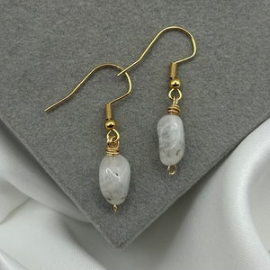 Rainbow Moonstone Crystal Earrings Gold Dangle Drop Earring June Birthstone Dainty Minimalist Handmade Jewellery Statement