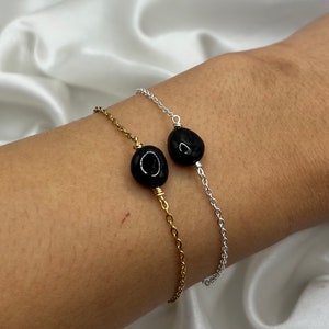Healing Crystal Black Tourmaline Bracelet Dainty Beaded Friendship Best Friend Jewellery Simple Minimalist Everyday Handmade Silver Gold