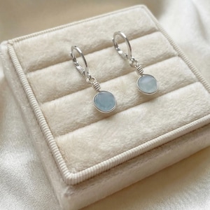 Aquamarine Silver Huggie Hoop Earrings: Dainty March Birthstone Jewelry image 5
