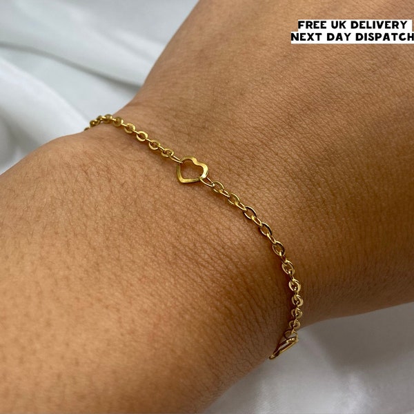 Gold Heart Bracelet Dainty Chain Gift For Her Minimalist Bracelet Handmade Jewellery Friend Gift BFF Gift Best Friend Gift Tarnish Resistant