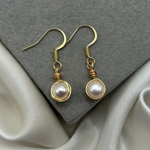 Freshwater Pearl Earrings Gold Drop Natural Pearl Dainty Jewellery Stainless Steel Tarnish Resistant Bridesmaid Wedding Bridal Gift