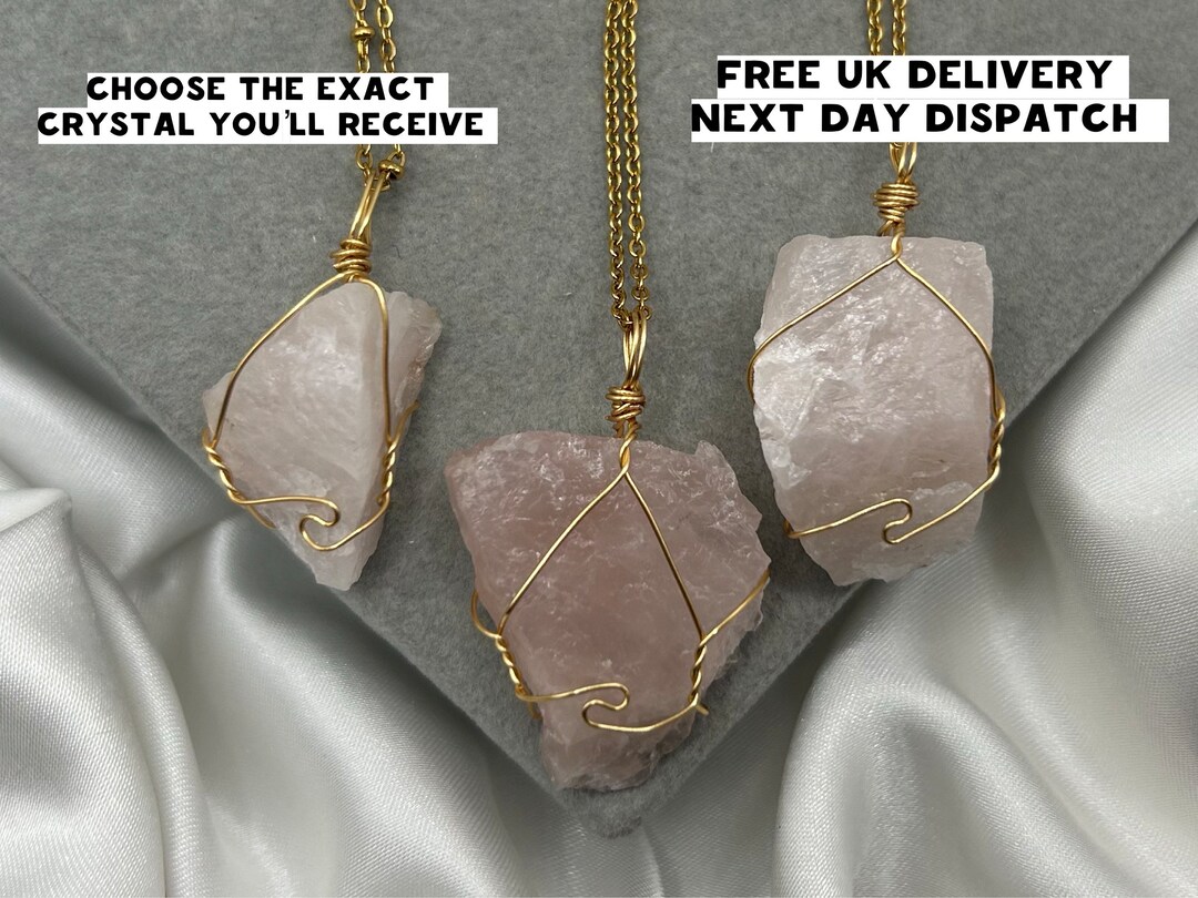 Raw Rose Quartz Crystal Necklaces, Healing Crystal Pendant, Gemstone
