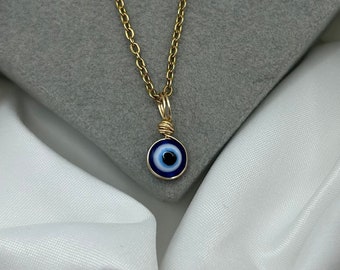 Blue Evil Eye Pendant Necklace: Gold Chain Nazar Amulet