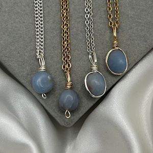 Dainty Angelite Crystal Necklace Gold Silver Crystal Pendant Layered Necklaces Hippie Boho Everyday Jewelry Simple Necklace Minimalist