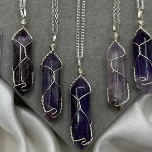 Amethyst Crystal Point Necklace, Healing Crystal Pendant, Silver Cable Curb Chain, Handmade Jewellery Gemstone Jewellery Gift Natural image 4