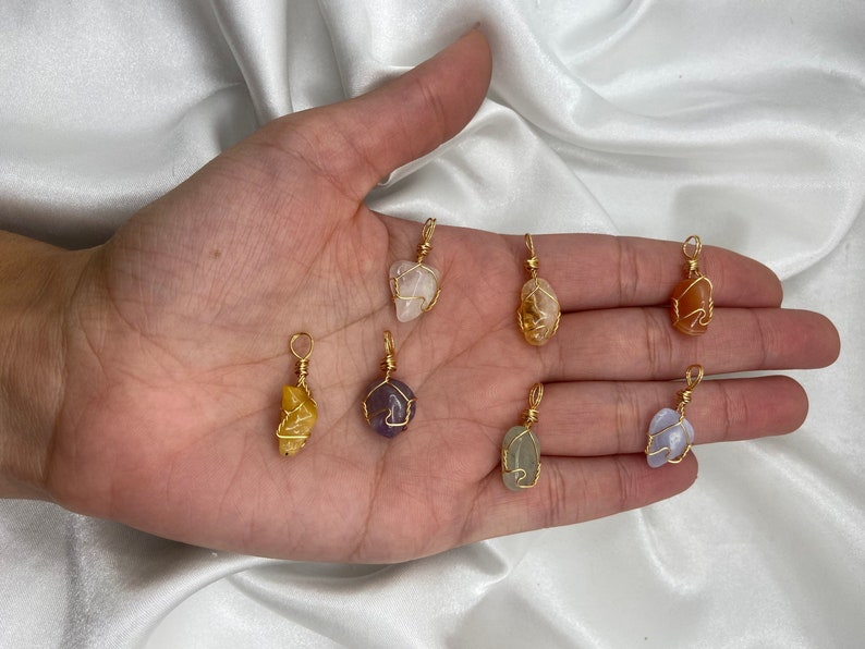 Dainty Healing Crystal Necklaces Gold Boho Amethyst Rose Quartz Green Aventurine Blue Lace Agate Citrine Natural Stone Wire Wrap Pendant zdjęcie 5