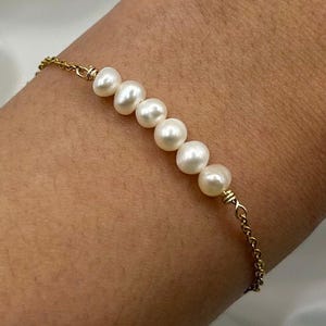 Gold Freshwater Pearl Bracelet: Dainty Bridesmaid Jewelry