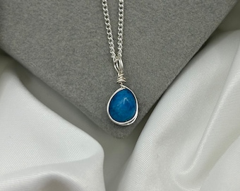 Blue Apatite Crystal Necklace Dainty Pendant Healing Crystal Jewellery Love Healing Spirituality Natural Stone Silver Handmade Jewellery