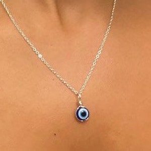 Evil Eye Necklace, Protection Pendant, Silver, Handmade Jewellery, Tiny Evil Eye, Nazar Necklace, Bridesmaid gifts, Boho, Hippie, Charm