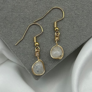 Rainbow Moonstone Crystal Earrings Gold Dangle Drop Earring June Birthstone Dainty Minimalist Handmade Jewellery Statement