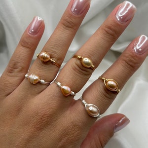 Pink Freshwater Pearl Rings Gold Silver Wire Wrapped Bridesmaid Wedding Bridal  Lavender Pearl Jewellery Handmade Jewelry