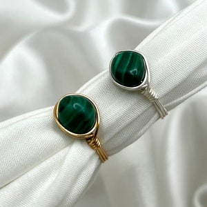 Healing Crystal Malachite Ring, Gold Ring Silver Ring, Birthstone Wire Wrapped Handmade Ring, Gemstone Rings, Malachite, Natural Stone